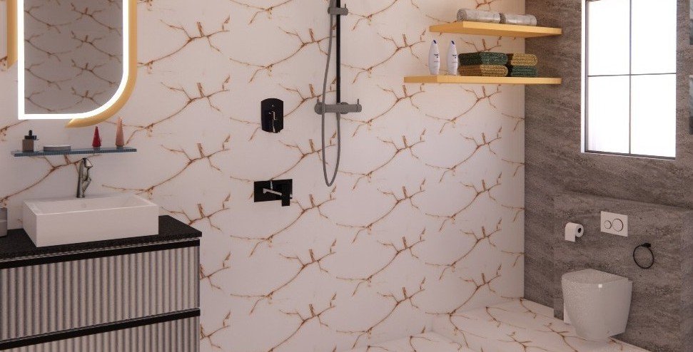 Small bathroom solution with modern layout